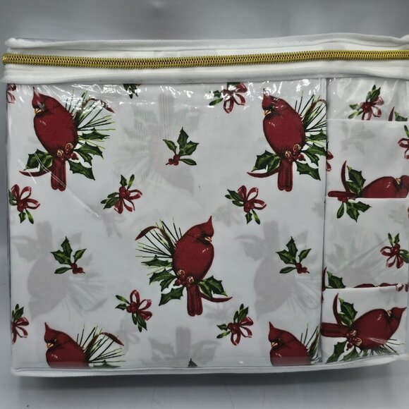 Lenox Cardinal And Holly Berry Christmas 6-piece Queen Bedding Sheet Set New - Picture 6 of 7